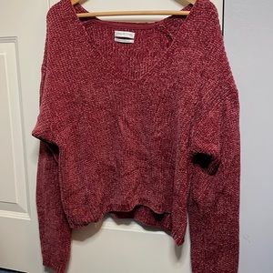 Urban Outfitters Chenille V-Neck Oversized Boxy Cropped Sweater - Size L